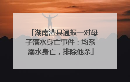 湖南澧县通报一对母子落水身亡事件：均系溺水身亡，排除他杀